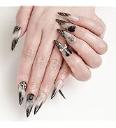 FORBELOVED NAILS,Black And White Swirl Line Handmade Press On Nails,Long Stiletto Stick On Nails,...