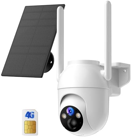 4G LTE Camara Vigilancia Exterior Solar con Sim: 360° PTZ Camaras...