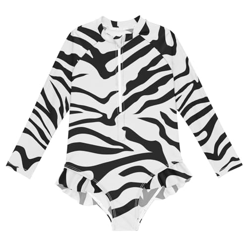 Aflyko Girls' Rash Guard Swimsuit Zebra Skin Black One-Piece Swimwear UPF 50+