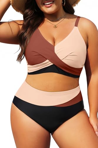 Image of Tempt Me Plus Size Two Piece Swimsuit - Women High Waisted Bikini Set Tummy Control Bathing Suits