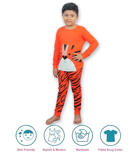 Image of Hestia | H.NSG.7 | Kids Nightwear | Sleepwear | Cotton | Trouser Full Sleeves Tshirt | Elastic Waist | Night Dress with Pyjama Tshirts for Boys | Breathable Fabric | Set 1