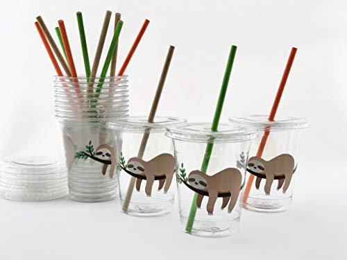 Sloth Party Plastic Disposable Cups Tropical Jungle Safari Birthday (12 Set) #TOP2