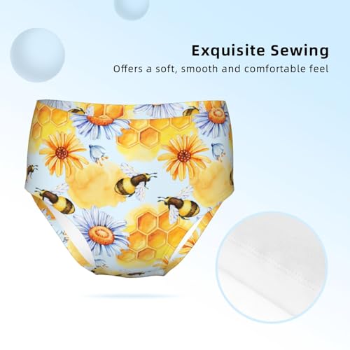 Watercolor Bee On Chamomile Girls' Underwear Soft Cotton Little Girls Panties Comfort Briefs3