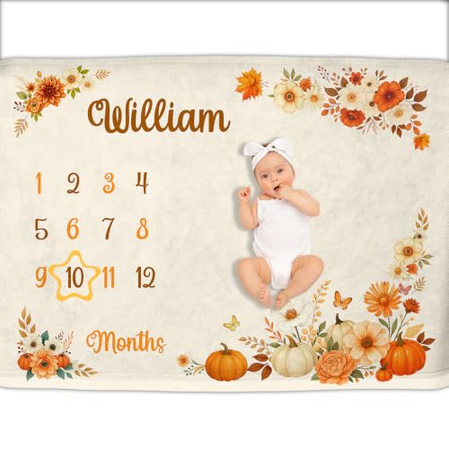 Image of OLIVE OLIVIA Personalized Monthly Baby Milestone Blanket,60 inchx80 inch | Baby Months Blanket, Perfect Custom Newborn Gifts With Star Frame