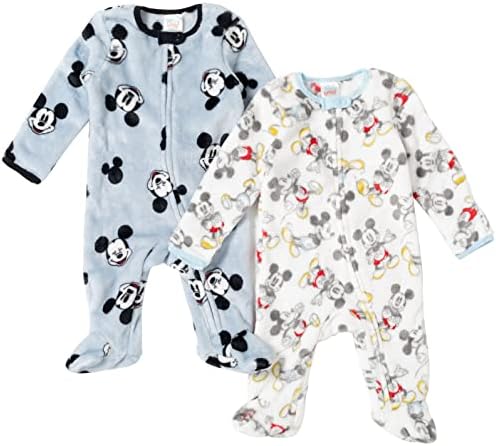 Disney Mickey Mouse Newborn Baby Boys Fleece 2 Pack Zip Up Coveralls Blue/White 0-3 Months