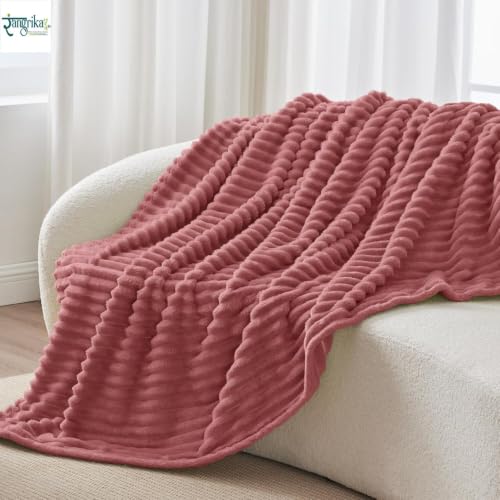 Image of Rangrika.in Ultra Soft Bed Blanket, Premium Flannel Fleece Plush Throw, Ribbed Texture Mink Touch, Lightweight Warm Cozy AC & Mild Winter Use, Machine Washable (Mauve, Double)
