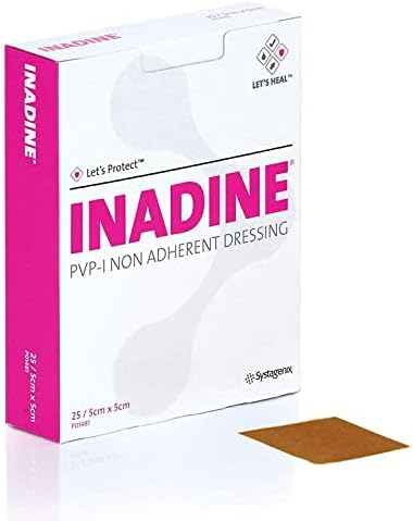 Inadine 5cm x 5cm x25 Non-Adherent Wound Dressings, Povidone-Iodine, Antimicrobial