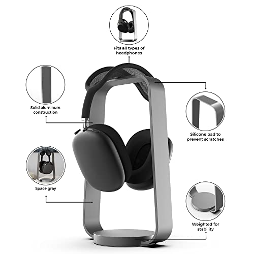 humancentric Headphone Stand Headset Holder in Space Gray, Weighted Aluminum Headphone Holder - Image 3