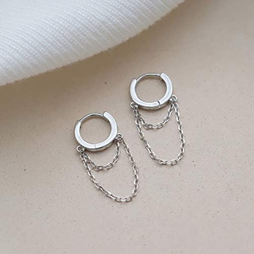 Tassel Chain Drop Dangle Small Hoop Earrings for Women Girls Men 925 Sterling Silver Huggie Helix Cartilage Tragus Daith Piercing Cuff Minimalist Fashion Personalized Punk Jewelry