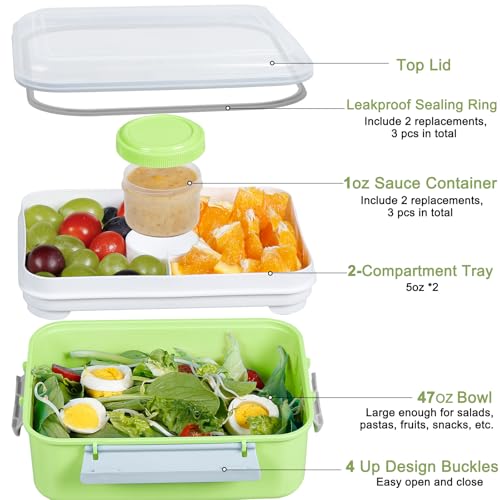 47oz Salad Lunch Container To Go, 3 Pack Salad Bowls Bento Lunch Boxes - image 2