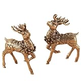 Brass Animals Figurine Decorative,Solid Copper Decorations,Small Brass Metal Statue,Tea Pet Home Decorations, Office Tea Table Statue,Fung Shui Statue for Housewarming,Collection Gifts(Deer)