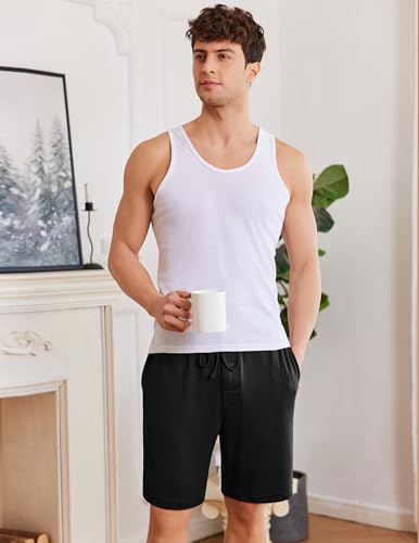 Image of Ekouaer Men's Pajama Shorts Soft Sleepwear Bottoms Elastic Waistband Loungewear Breathable Men Shorts with Pockets