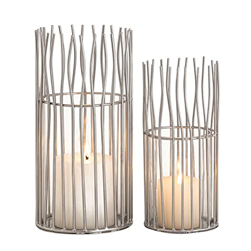 casamia Windlicht Set 2-teilig Kerzenhalter Teelichthalter Loft schwarz o. Silber Kerzenständer Windlichter Farbe Silber Cover