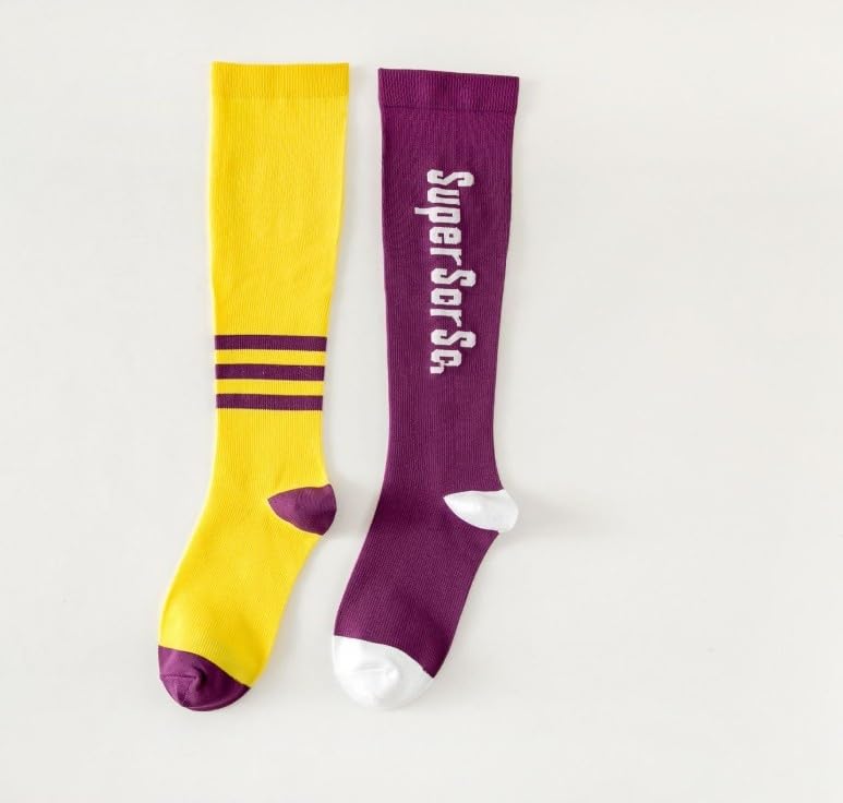 JJ-GOGO Fashion Women Compression Socks Asymmetrical Mandarin Duck Sports Fitness Calf Socks (US, Alpha, One Size, Regular, Regular, purple)