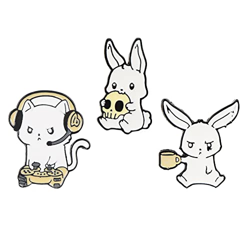 Image of Ximimark 3 PCS Funny Rabbit Lapel Pin Halloween Game Player Cute Animal Brooch Denim Jacket Decoration