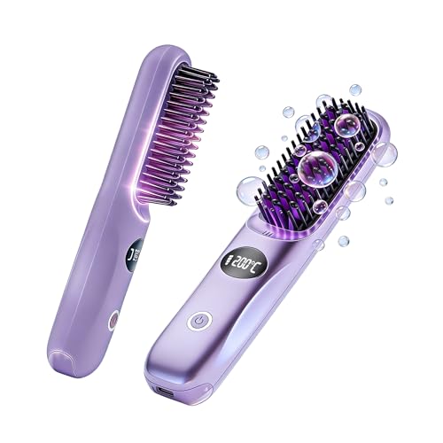 Image of Go Brush Pro Cordless Hair Straightening Brush Mini Travel Straightener | 30s Fast Heat with 3 Temperature Settings, Type-C Rechargeable 4000mAh Thermal Brush for Women