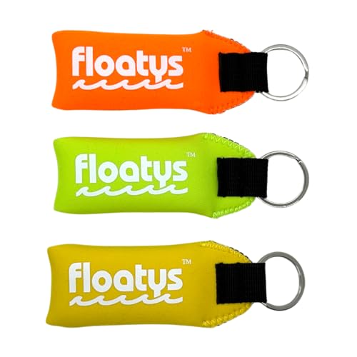 Floatys Floating Keychain Neoprene | Pocket Size Floats 3 Keys | 3 Pack with High Visibility Orange, Green, Yellow | For Paddleboarding, Boating, Fishing, Kayaking, Watersports
