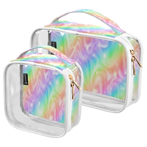 Paquete de 2 bolsas de maquillaje transparentes, diseño de unicornio, flamenco, árbol de verano, bolsas para organización, bolsas de aseo de viaje impermeables para mujeres y niñas, A002, L, Bolsa de