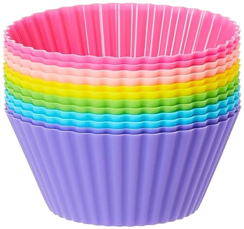 SKY-TOUCH Silicone Cupcake Liners 12Pcs Baking Cups Non-Stick Cake Muffin Chocolate Cupcake Liner Baking Cup Mold Multicolor