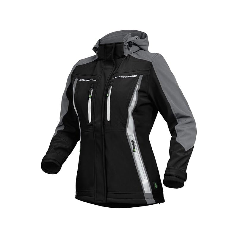 Leibwächter Damen Softshelljacke atmungsaktiv, wind- und wasserabweisend, taillierter Schnitt, Reflektoren, abnehmbare Kapuze
