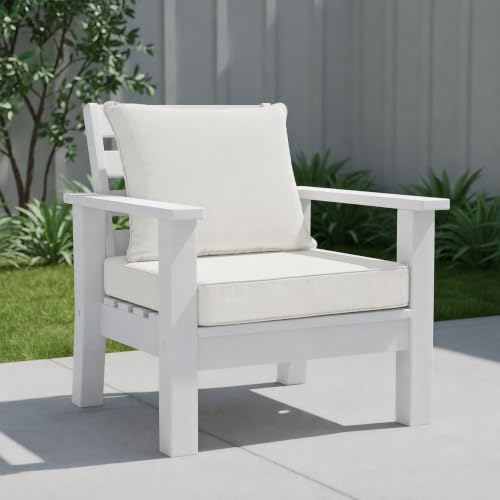Magpie Fabrics Outdoor Deep Seat Cushion Set 24x24x4 Inch Thick Chair Pad and 24"x20" Back Pillow with Removable Cover, Water & Fade Resistant for Patio Sofa - Cream White by Magpie Fabrics - Used condition - Image 8