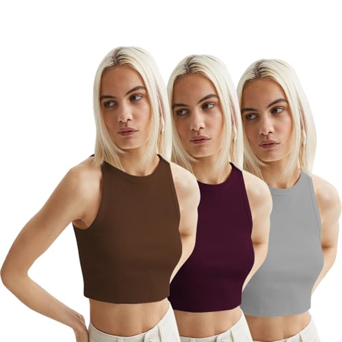 Image of KERI PERRY Tops for Women Crop Top for Women's Tank Activewear Tee Sports Western Casual Cotton Camisole Pack of 3 Combo