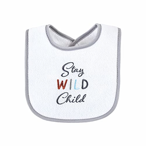 Image of Hudson Baby Unisex Baby Cotton Terry Drooler Bibs with Fiber Filling, Boy Gray Woodland, One Size