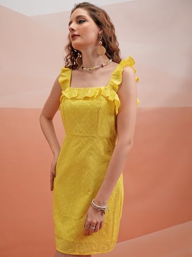 Image of Tokyo Talkies Women's Sleeveless Round Neck Self Design Dresses | Stylish Dresses | Casual Dresses