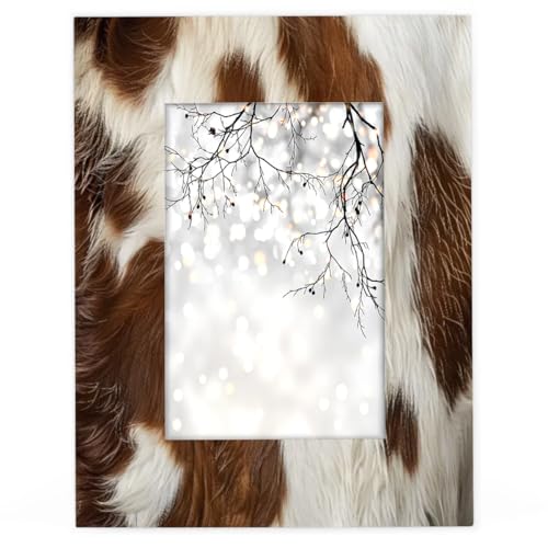 Mintoprints Cadre photo 10,2 x 15,2 cm en fourrure de vache laitière, cadre photo rétro en bois pour affichage horizontal ou montage mural, cadre photo...