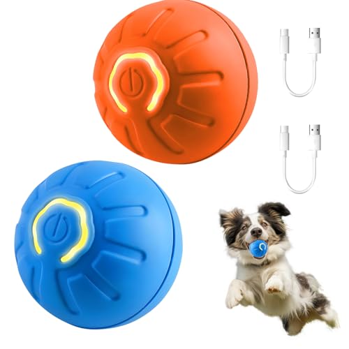BSOON Intelligentes Interaktiver Ball für Hunde, Elektrisch, 2 Stück Automatisches Magic Hundespielzeug, Wiederaufladbar über USB (Blau+Orange)