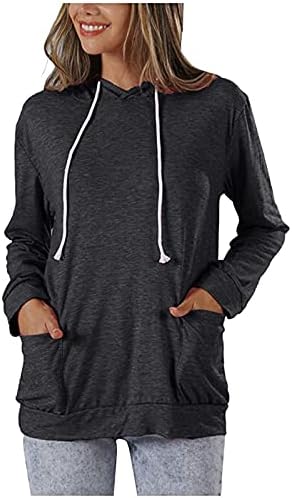 Casual Oversized Sweatshirts for Women Lightweight Solid Color Loose Hoodies Ladies Comfortable Breathable Blouse Tops Black