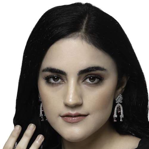Rhodium-Plated American Diamond Drop Earrings