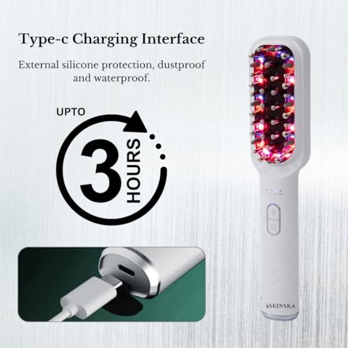 Image of SKINSKA NATURALS TresRich LED Rechargeable Hair Growth Comb, Head Massager with Serum Dispenser, 3-Mode Hair Brush with Red & Purple Light, EMS Vibration for Hair Fall Control & Scalp Therapy Men /Women