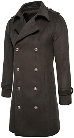 YUNCLOS Men's Trench Coat Long Wool Blend Slim Fit Jacket Winter Double Breasted Overcoat
