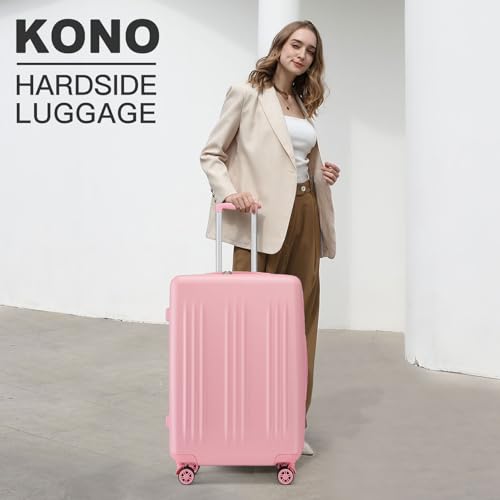 Image of Kono 28 Inch Expandable Checked Luggage Large Suitcase for Long Journey | Lightweight PC+ABS hardshell suitcase with spinner wheels, TSA lock & expandable storage for 1-2weeks travel, Pink