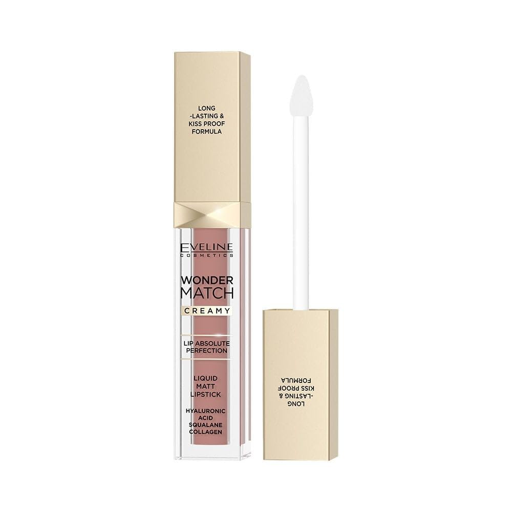 Eveline Cosmetics Wonder Match Wonder Match Matte Liquid Lipstick - No. 04 Carmel | Long-lasting, Kiss-proof, Vegan Formula with Hyaluronic Acid, Squalane & Collagen | Hydrating & Plumping