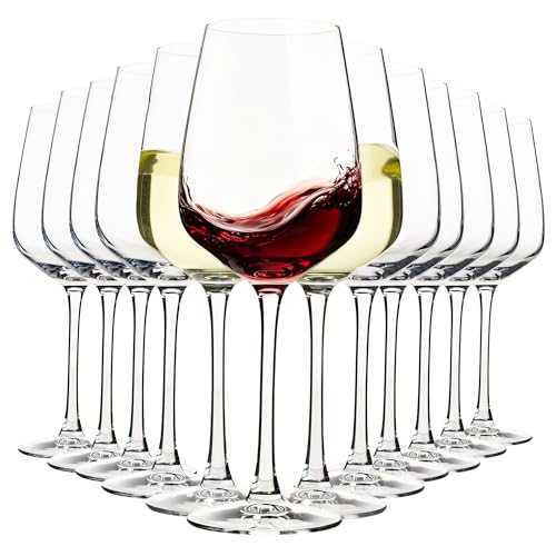 YARYOUNG 15oz Wine Glasses Set of 12, Thickened Stemmed Glasses for Red/White Wine, Heavy Base Clear Red Wine Glasses for Everyday, Wine Lovers, Parties, Gifts, Dishwasher Safe, 460ml, 12 Piece Set
