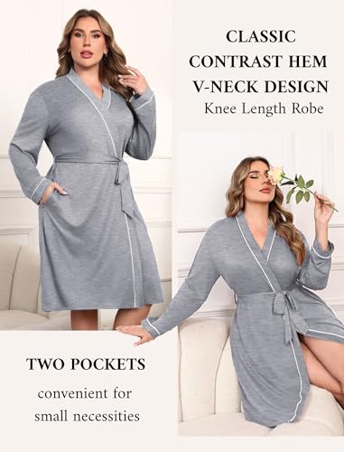 Image of Ekouaer Plus Size Robes for Women Soft Bathrobe V Neck Soft Maternity Robe