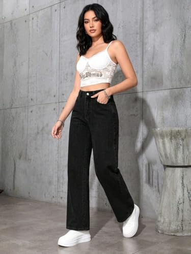 Image of Celary Women High Waisted Wide Leg Jeans||Stretch Denim Palazzo Pants||Casual Loose Fit Straight Jeans for Women & Girls