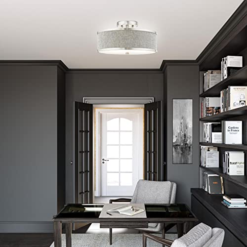 Livex Lighting 60423-91 Park Ridge Collection 3-Light Semi Flush Mount Ceiling Light with Oatmeal Color Hardback Fabric Shade, Brushed Nickel, 15 x 15 x 8 by Livex - Image 3