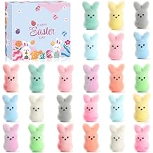 Easter Bunny Figurines Set of 24, Realistic Fuzzy Rabbit Decorations, Easter Basket Stuffers & Home Decor, Gift Kids Adults