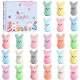 Trivolusia Easter Bunny Figurines Set of 24, Realistic Fuzzy Rabbit Decorations, Easter Basket Stuffers & Home Decor, Gift Kids Adults