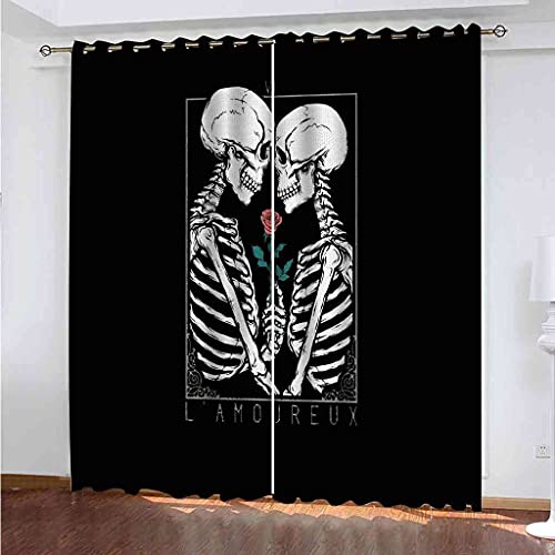 Rideaux occultants couple squelette 3D pour décorer le salon