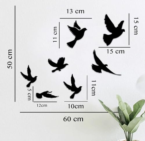 Image of Bikri Kendra - Birds Golden Black Stickers for Wall, Acrylic Mirror, Wall Mirror, 3D Stickers, chidiya Wall Stickers for Room Hall Home and Office (Pack of 7)