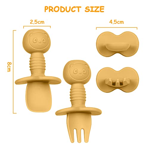 Foto von Vicloon Babylöffel, 4 Stück Baby Fütterlöffel aus Extra Weich Silikon, BPA Frei Baby Gabel und Löffel Set, Babybesteck für Baby, Kleinkind, Kinder - beige + gelb