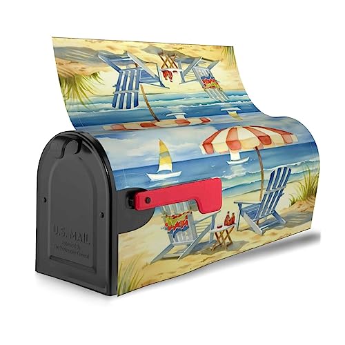 Image of Summer Mailbox Covers Magnetic Standard Size 18 inch X 21 inch Beach Life Mail Box Cover Summer Nautical Magnetic Post Wraps Letter Box Cover for Home Garden Yard Decor