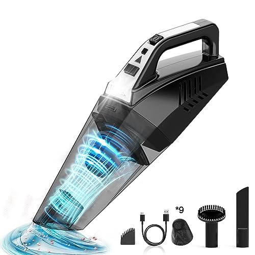 Hihhy Handheld Vacuum, 9500PA Car Vacuum Cleaner Cordless, Powerful Car Hoover Cordless with LED Light, Mini Hand Held Vacuuming Cordless with 9 Filters