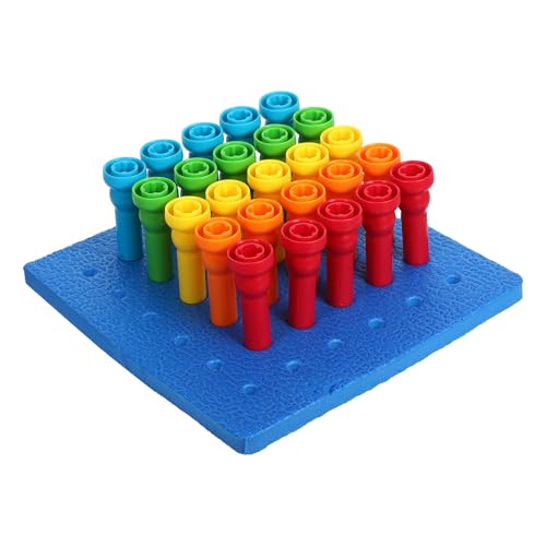 ifundom Juego de Mesa Educativo para Pequeños con 25 Clavijas en Forma de Hongo, Tablero de Clasificación por Colores de Plástico Resistente, Desarrollo de Motricidad Fina y Coordinación