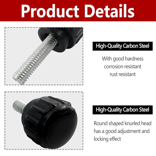 Runseaway 16PCS M4 x 16 mm Male Thread Round Knurled Thumbscrew Screw on Knobs Grip, Black Knurled Handle Bolt Knobs Clamping Screw