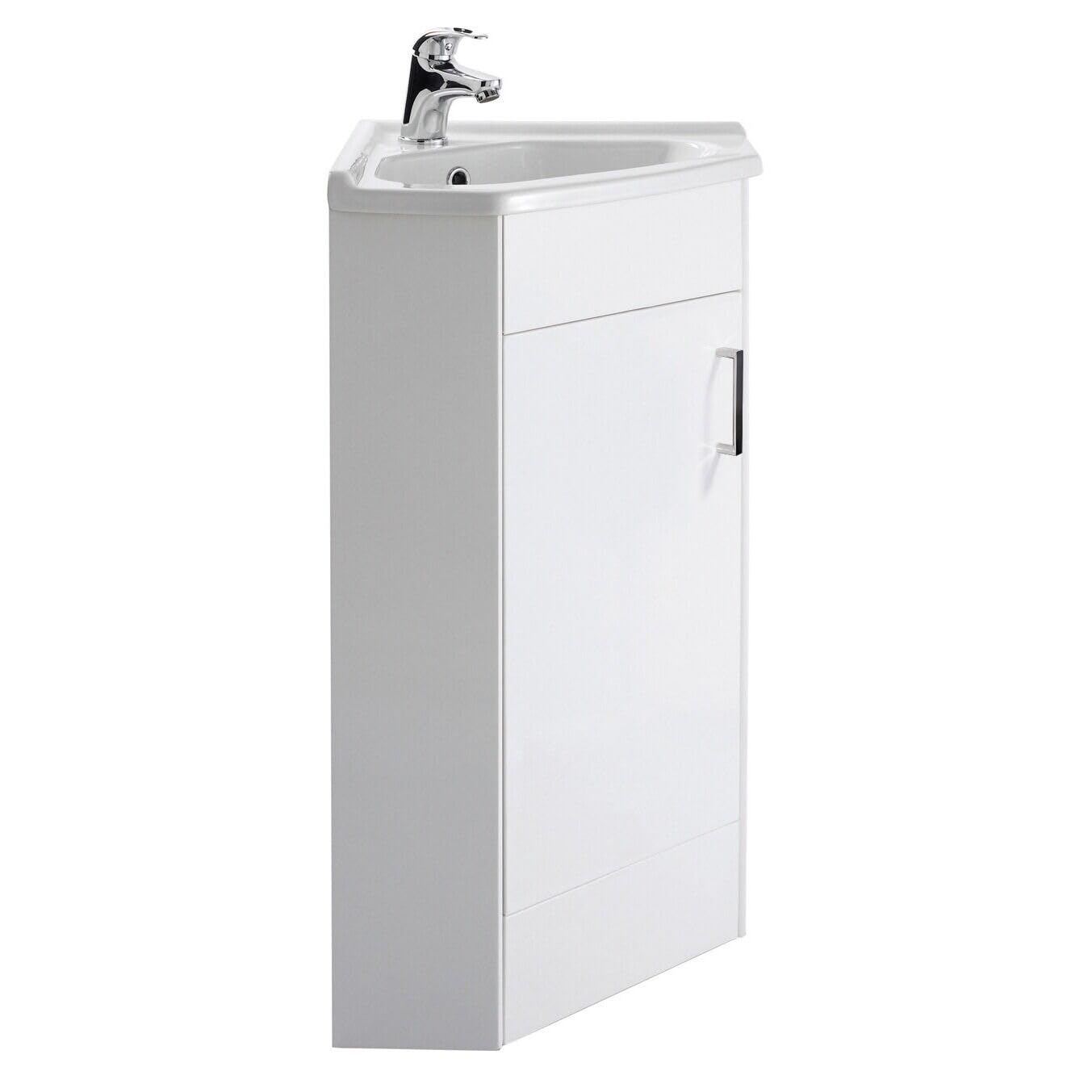 Balterley Corner Vanity Unit with Basin Floor Standing, Soft Close Single Door, Curve Sink & Handle, Bathroom Vanity Units with Basin, Bathroom Sink Storage Cabinet - 555 x 395 x 800mm (White)